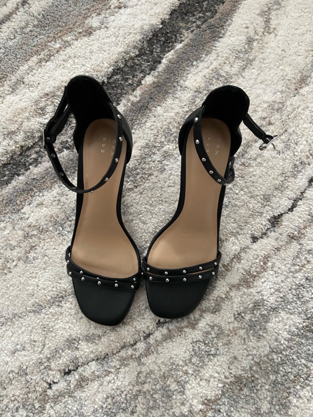 Studded Black Ankle-Strap Heels